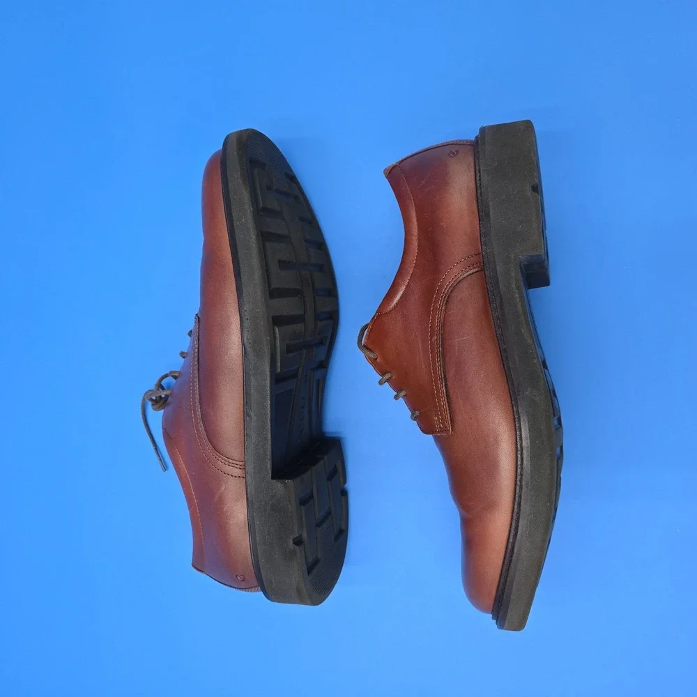 ECCO Men's London Plain Toe Tie‎ Oxford 10-10.5, 44 EU Cognac Brown EUC